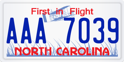 NC license plate AAA7039