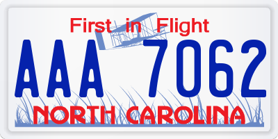 NC license plate AAA7062