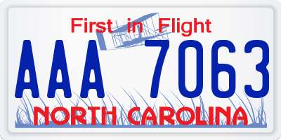 NC license plate AAA7063
