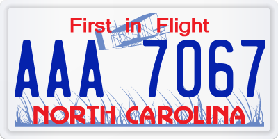 NC license plate AAA7067