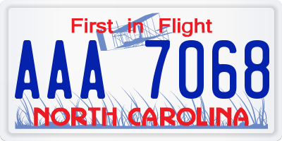 NC license plate AAA7068