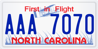 NC license plate AAA7070