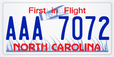 NC license plate AAA7072