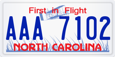 NC license plate AAA7102