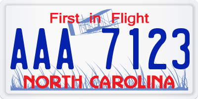 NC license plate AAA7123
