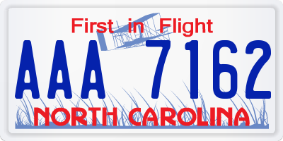 NC license plate AAA7162