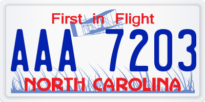 NC license plate AAA7203