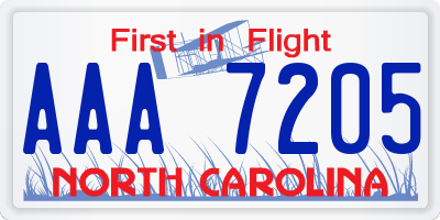 NC license plate AAA7205