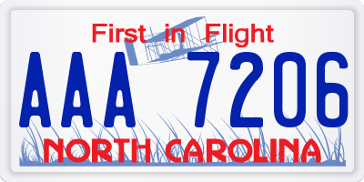 NC license plate AAA7206