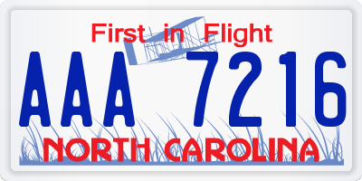 NC license plate AAA7216