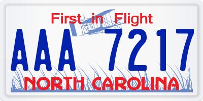 NC license plate AAA7217