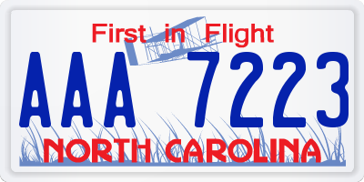 NC license plate AAA7223