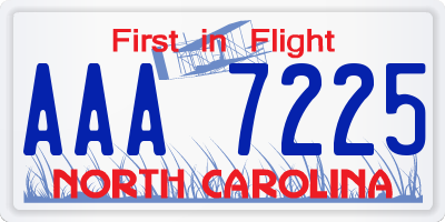 NC license plate AAA7225