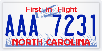 NC license plate AAA7231