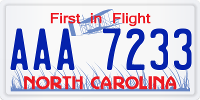 NC license plate AAA7233