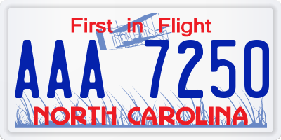 NC license plate AAA7250