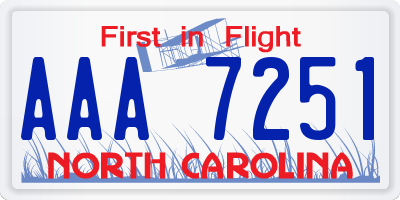 NC license plate AAA7251