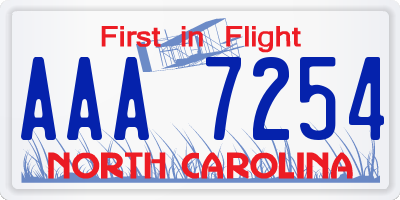 NC license plate AAA7254