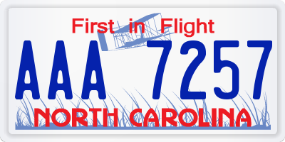 NC license plate AAA7257