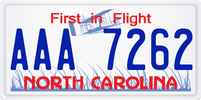 NC license plate AAA7262