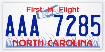 NC license plate AAA7285