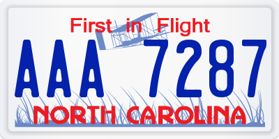 NC license plate AAA7287