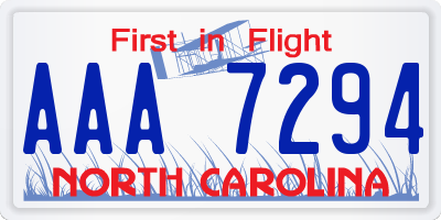 NC license plate AAA7294