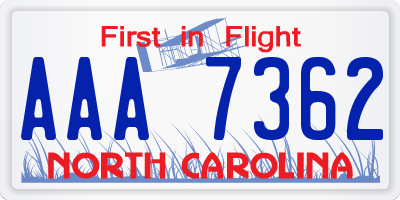 NC license plate AAA7362