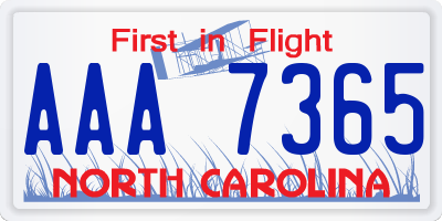 NC license plate AAA7365