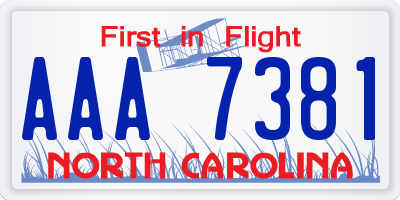 NC license plate AAA7381