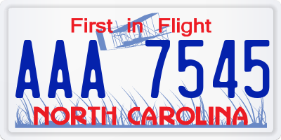 NC license plate AAA7545