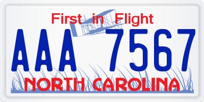 NC license plate AAA7567