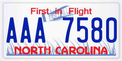 NC license plate AAA7580