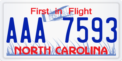 NC license plate AAA7593
