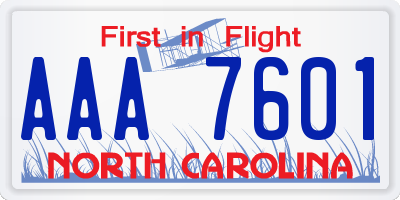 NC license plate AAA7601