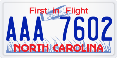 NC license plate AAA7602