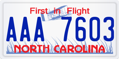 NC license plate AAA7603