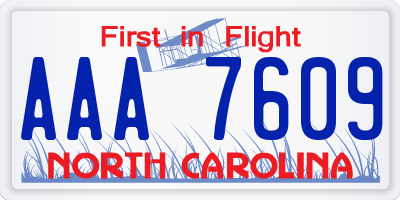 NC license plate AAA7609