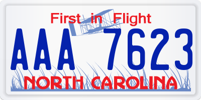 NC license plate AAA7623