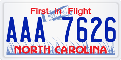 NC license plate AAA7626