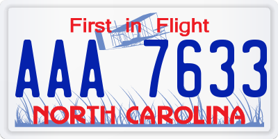 NC license plate AAA7633