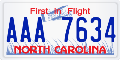 NC license plate AAA7634