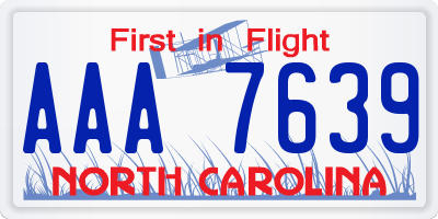 NC license plate AAA7639