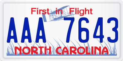 NC license plate AAA7643