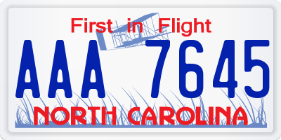 NC license plate AAA7645