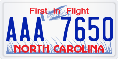 NC license plate AAA7650