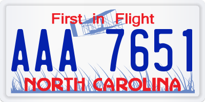 NC license plate AAA7651