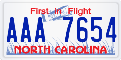 NC license plate AAA7654