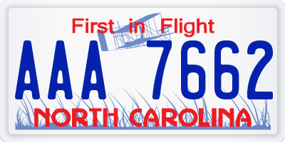 NC license plate AAA7662