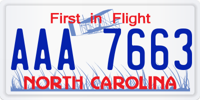 NC license plate AAA7663